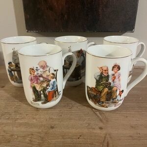 Norman Rockwell White Ceramic Mugs with Nostalgic Illustrations